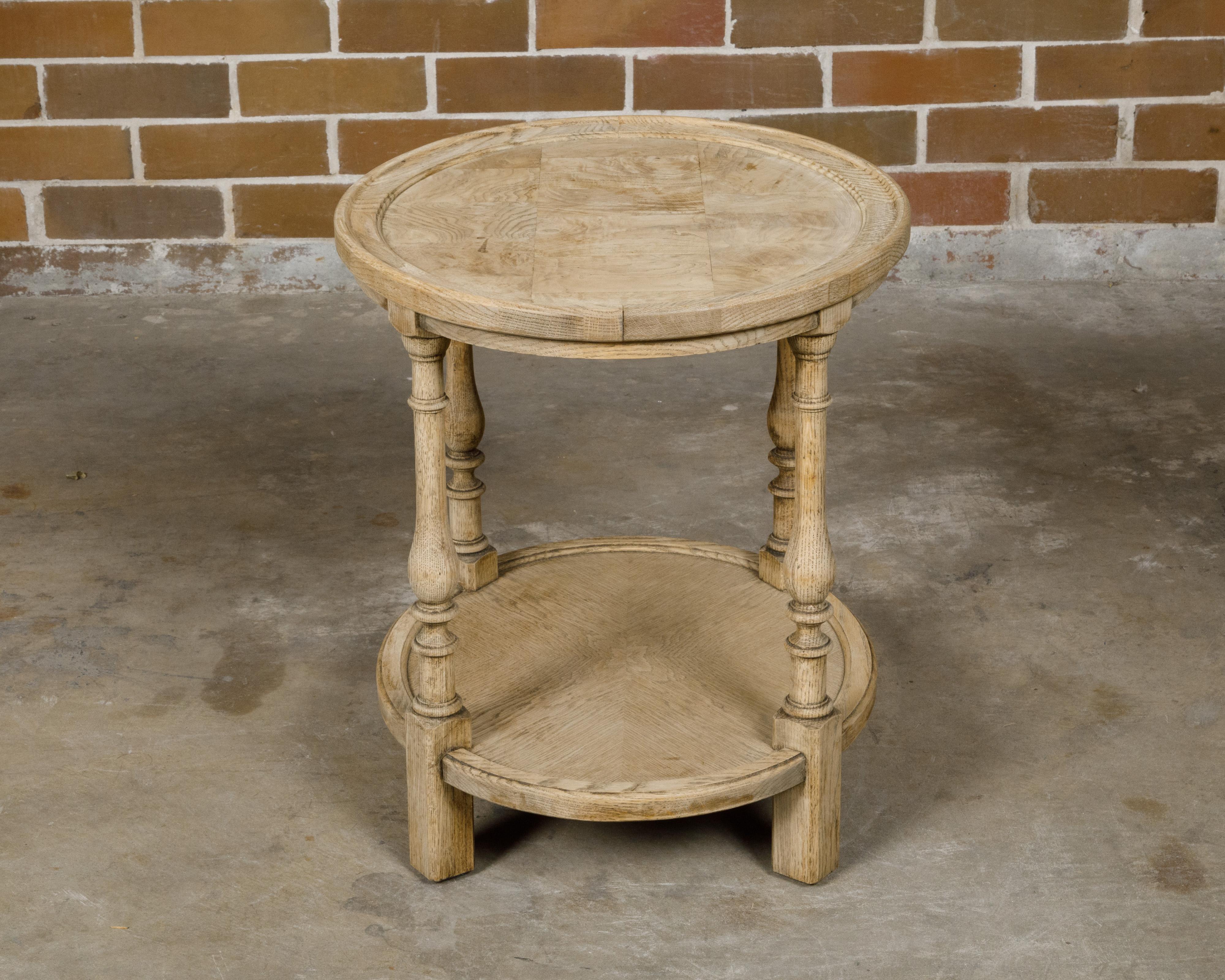 English 1900s Century Bleached Elmwood Tiered Side Table with Baluster Legs For Sale 4