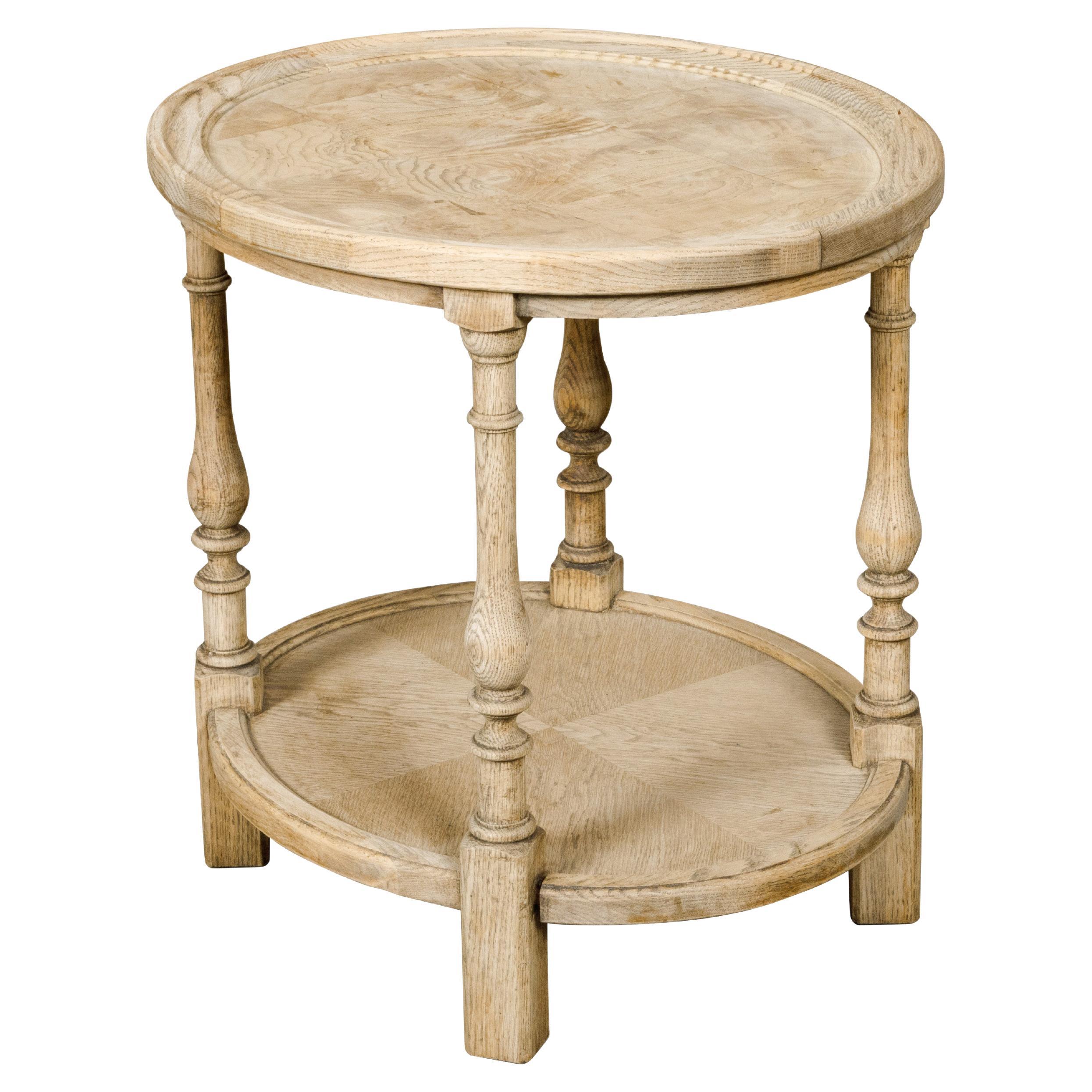 English 1900s Century Bleached Elmwood Tiered Side Table with Baluster Legs For Sale