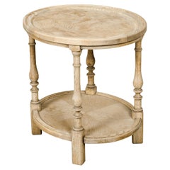 English 1900s Century Bleached Elmwood Tiered Side Table with Baluster Legs