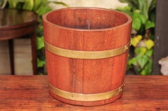 English Edwardian Oak Bucket with Brass Braces by R.A Lister & Co., Circa 1900
