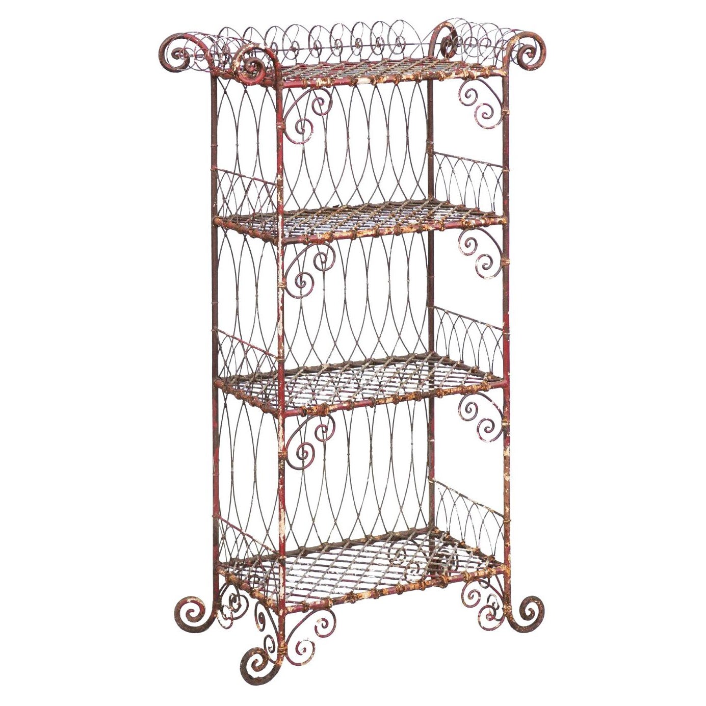Englisch 1900 Edwardian Periode verdrahtet Regal mit Scrolls und rostigen roten Finish im Angebot