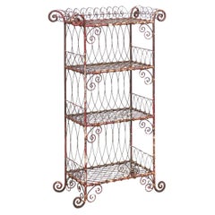 English 1900s Edwardian Period Wired Shelf with Scrolls and Rusted Red Finish