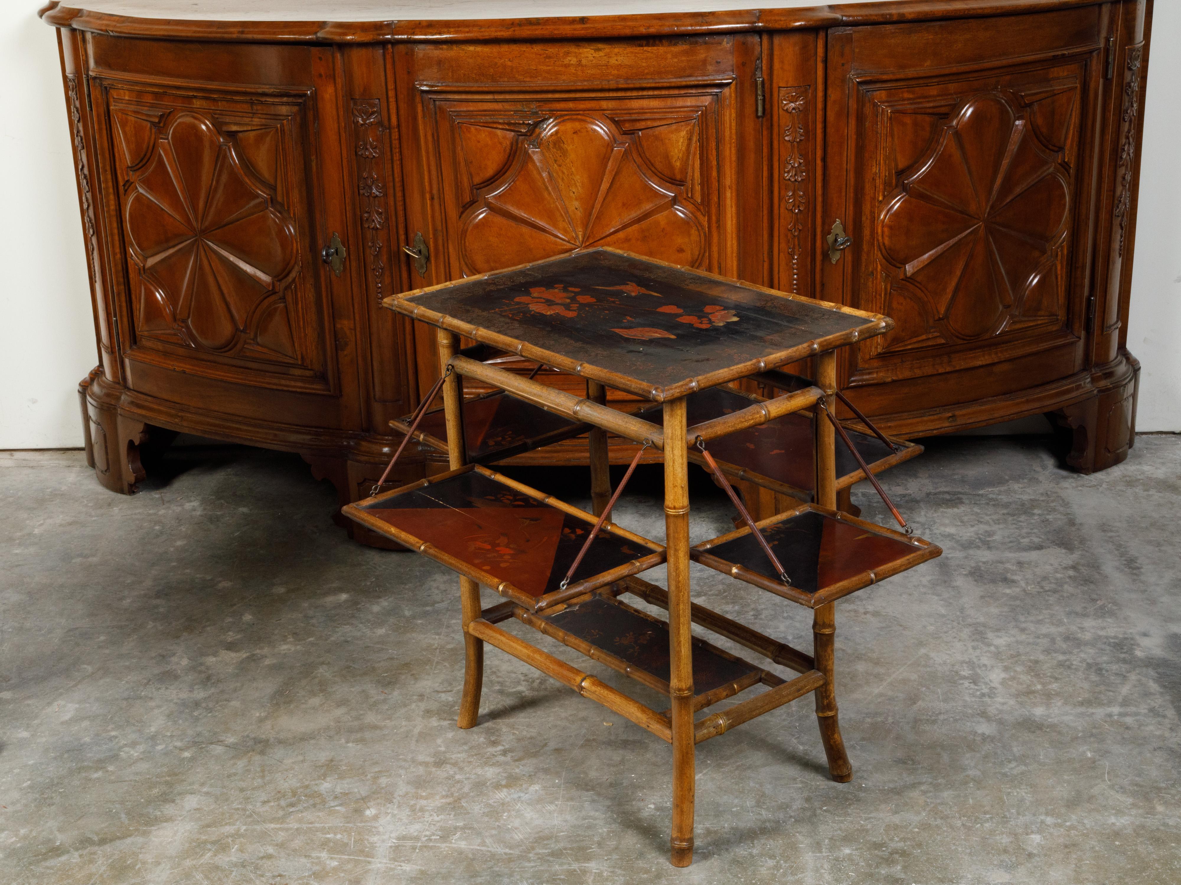 English 1900s Japonisme Side Table with Drop Leaves and Bamboo Structure 7