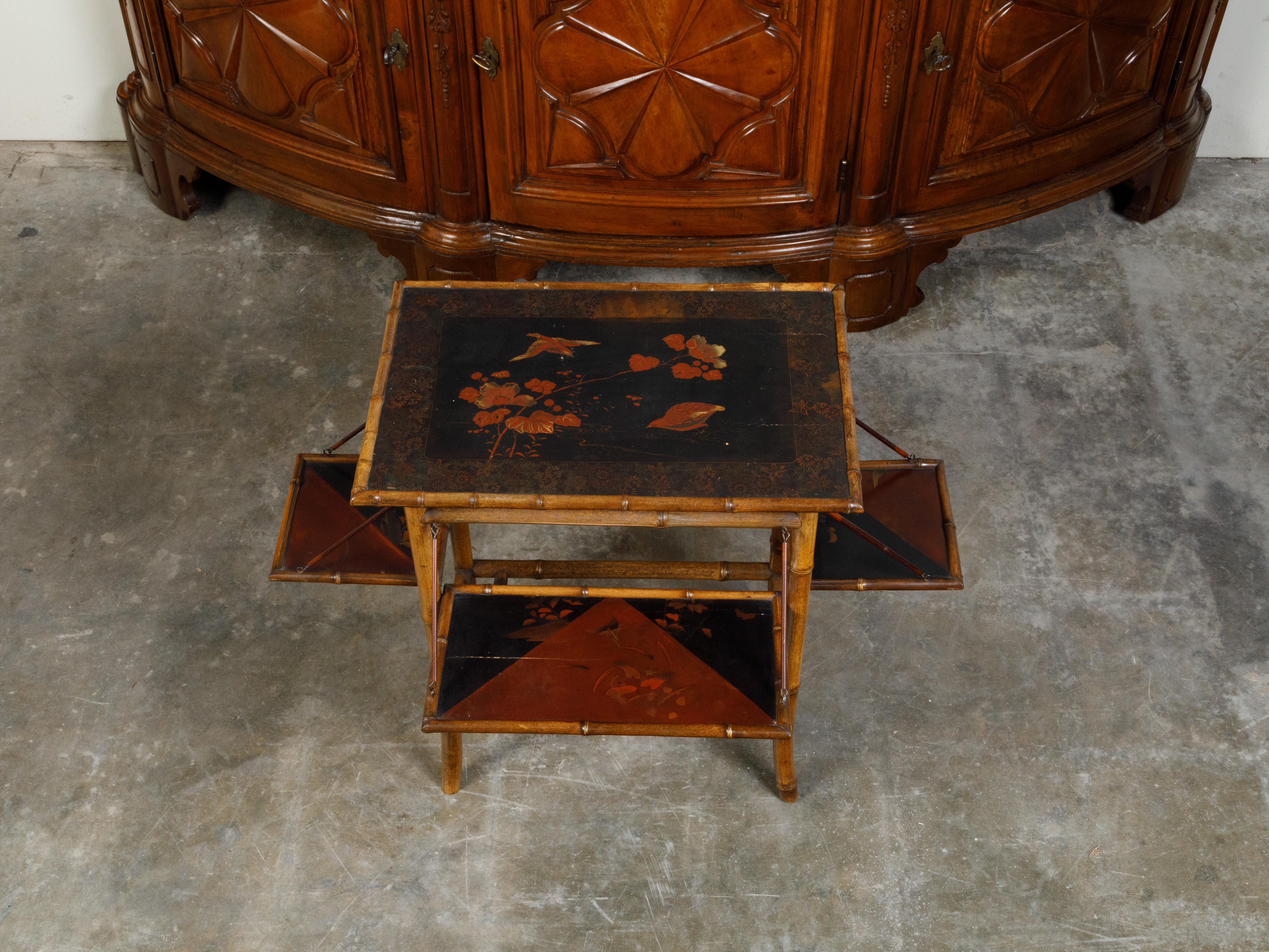 20th Century English 1900s Japonisme Side Table with Drop Leaves and Bamboo Structure