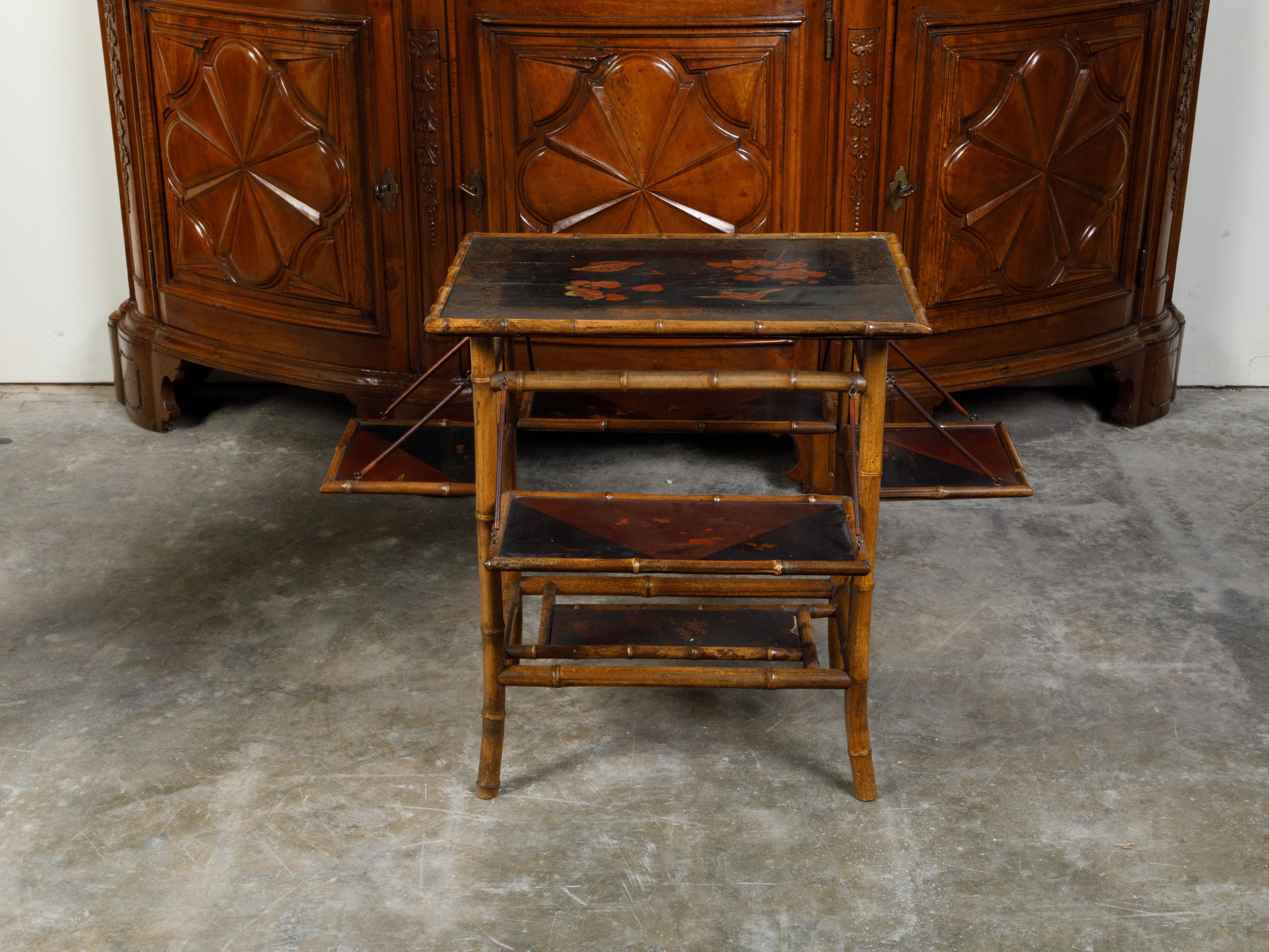 English 1900s Japonisme Side Table with Drop Leaves and Bamboo Structure 4