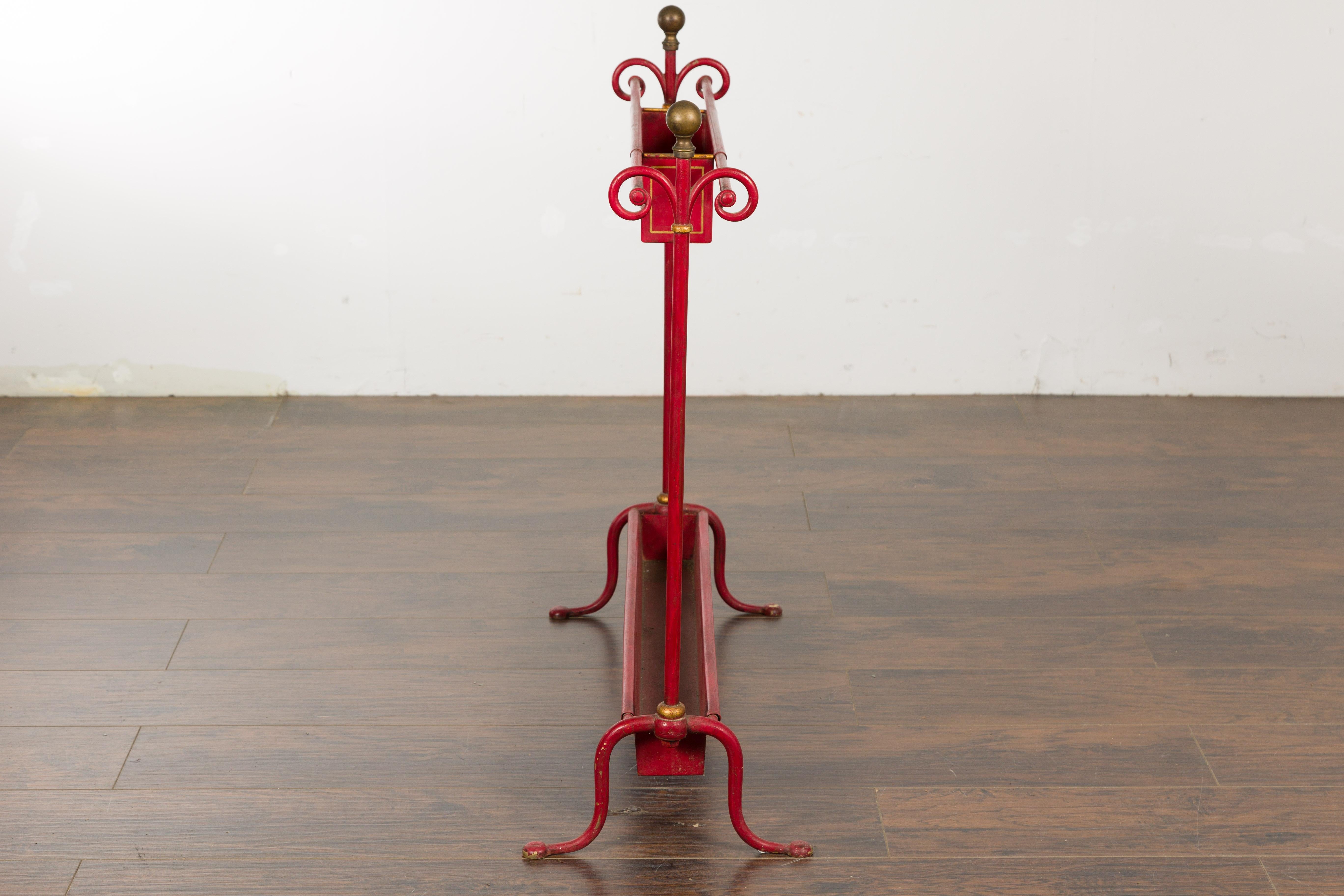 English 1900s Red Painted Tôle Umbrella Stand with Greek Key For Sale 11