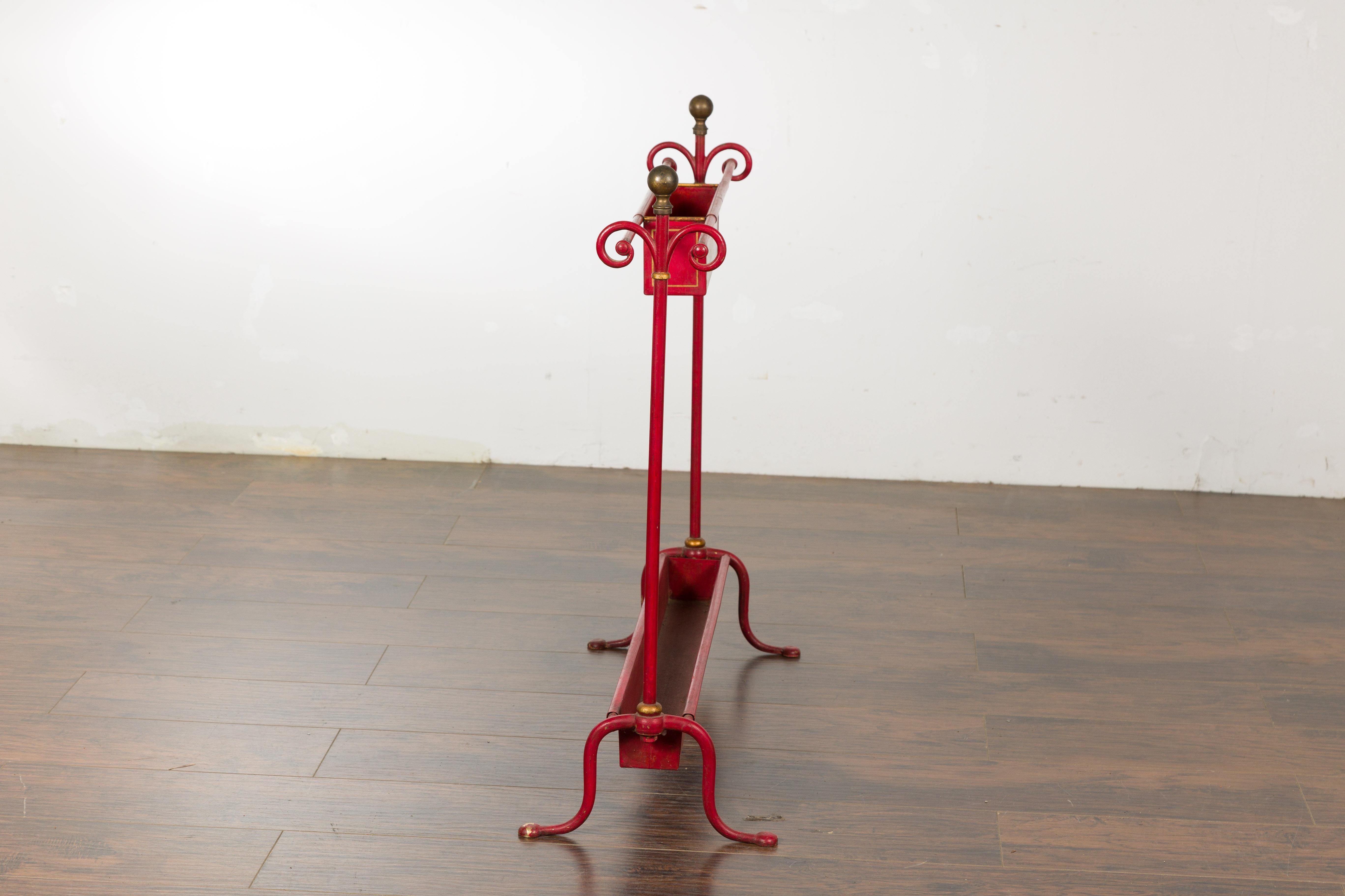 English 1900s Red Painted Tôle Umbrella Stand with Greek Key For Sale 14