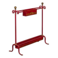 English 1900s Red Painted Tôle Umbrella Stand with Greek Key