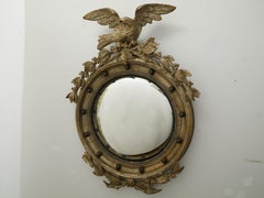 English 1900s Silver Gilt Convex Girandole Bullseye Mirror with Eagle Motif