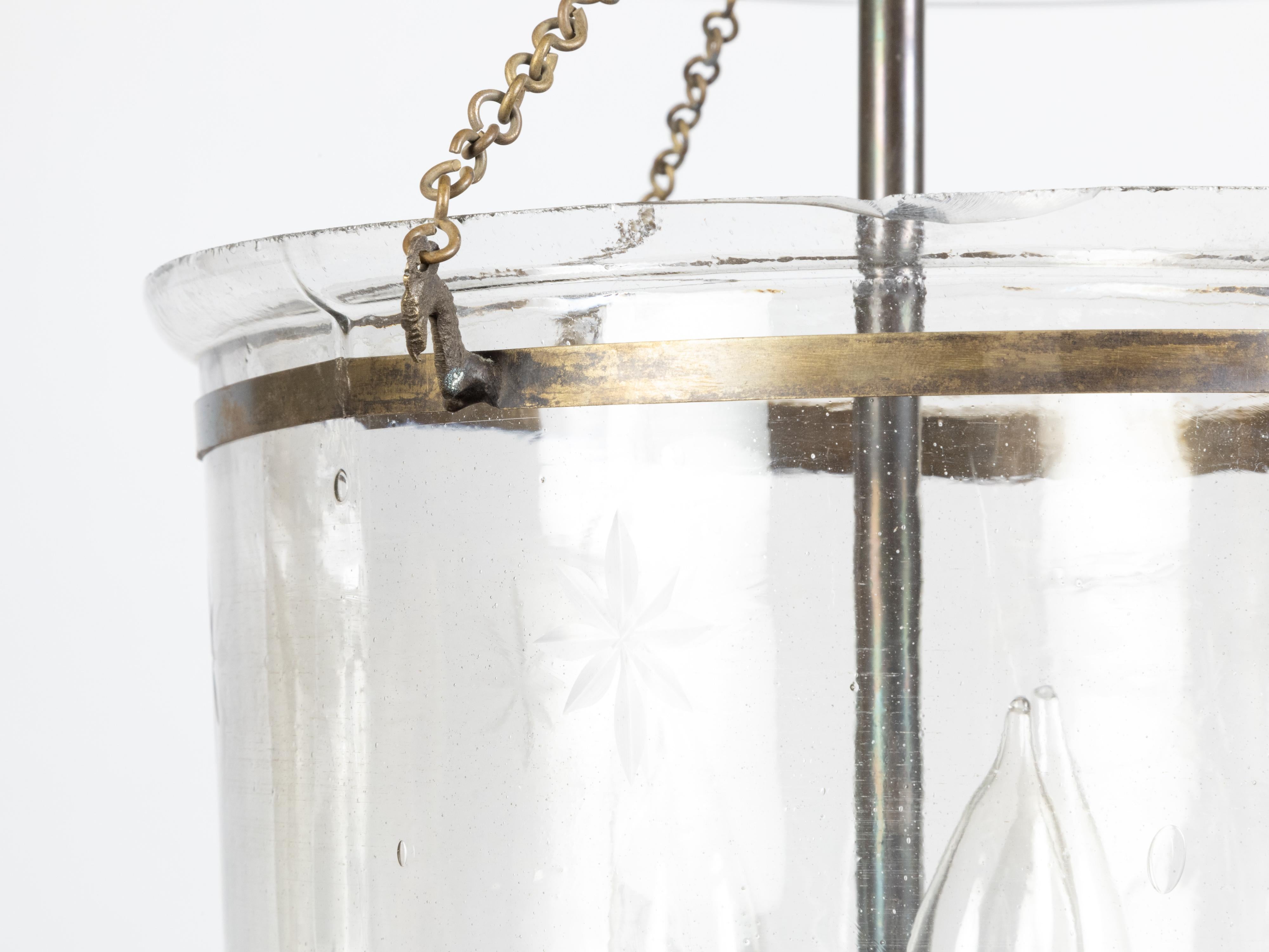 English 1900s Turn of the Century Bell Jar Light Fixture with Etched Stars For Sale 1