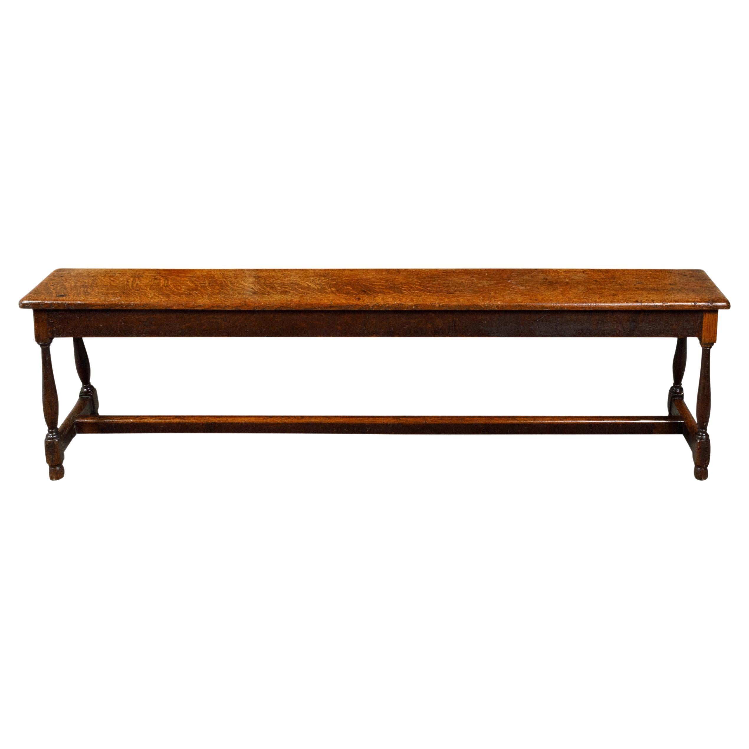 English 1900s Turn of the Century Oak Bench with Splaying Column-Shaped Legs