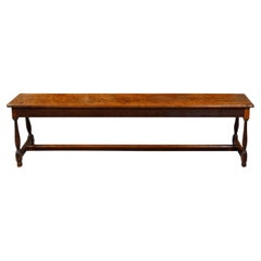 English 1900s Turn of the Century Oak Bench with Splaying Column-Shaped Legs