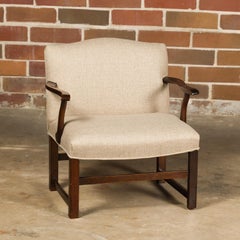 English 1900s Wooden Child's Chair with Serpentine Arms and Custom Upholstery