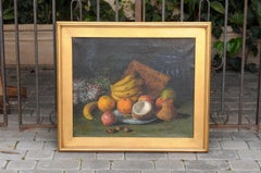 English Signed Elinor Jones 1908 Oil on Canvas Still-Life Painting in Gilt Frame