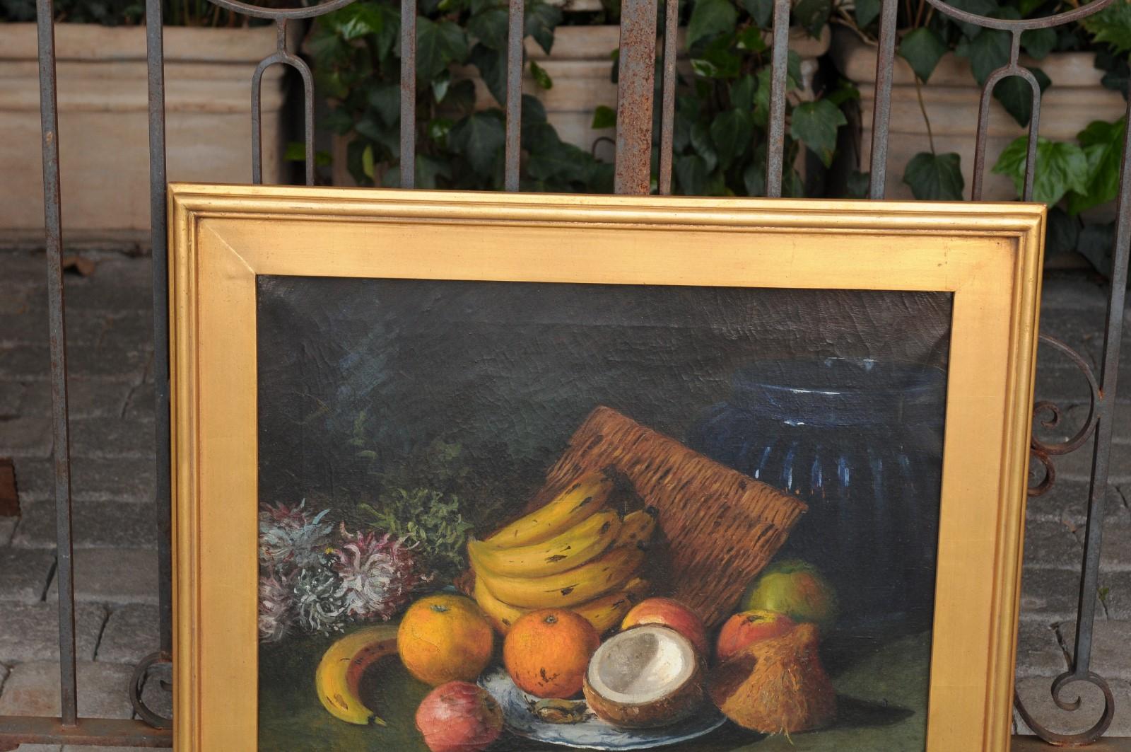 20th Century English 1908 Oil on Canvas Still-Life Painting Set Inside a Giltwood Frame For Sale