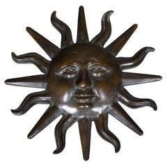 Antique English 1920 Bronze Sun Ornament with Anthropomorphic Features and Dark Patina