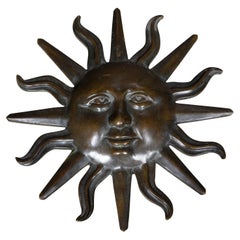 English 1920 Bronze Sun Ornament with Anthropomorphic Features and Dark Patina