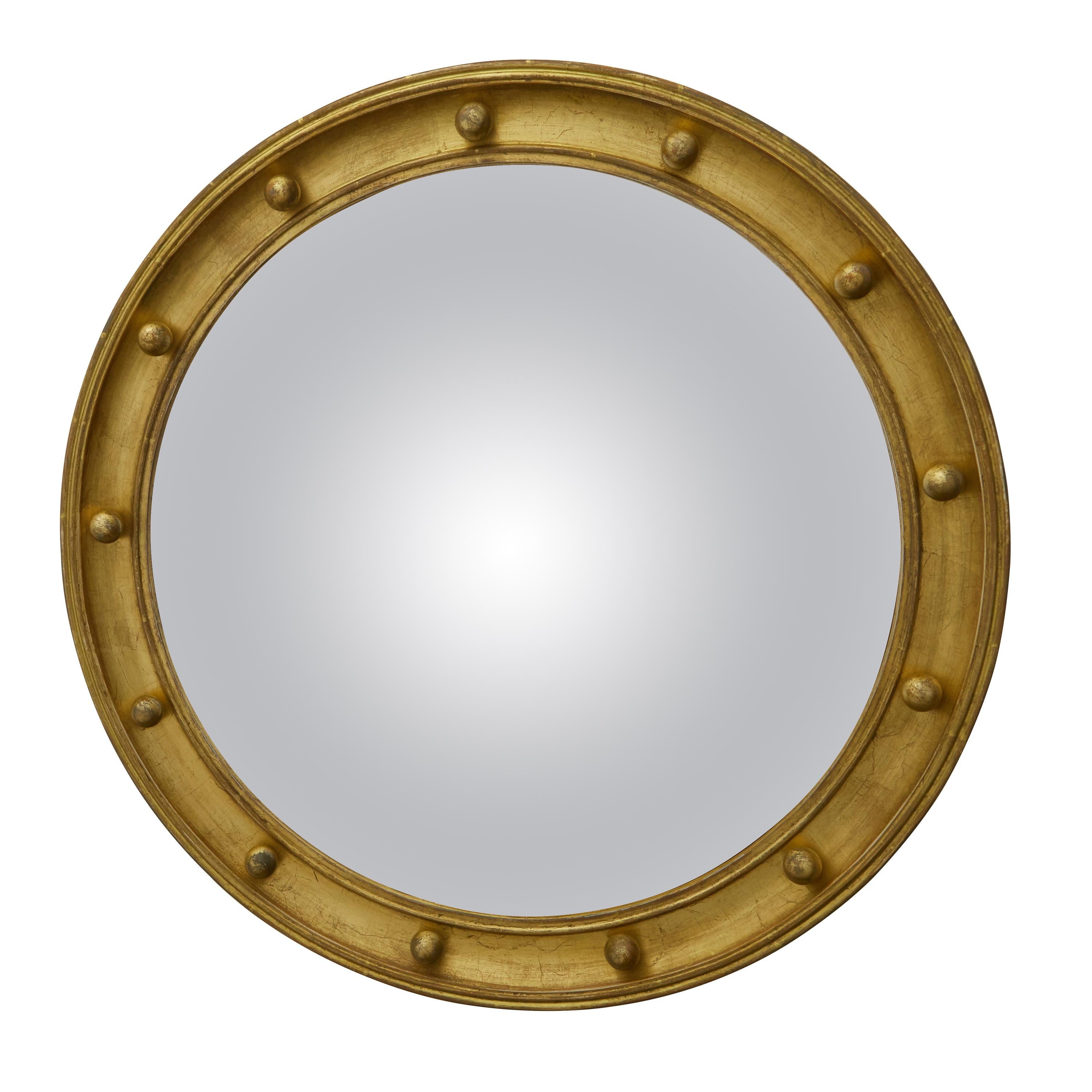 English 1920s-1930s Giltwood Bullseye Convex Girandole Mirror with Small Spheres