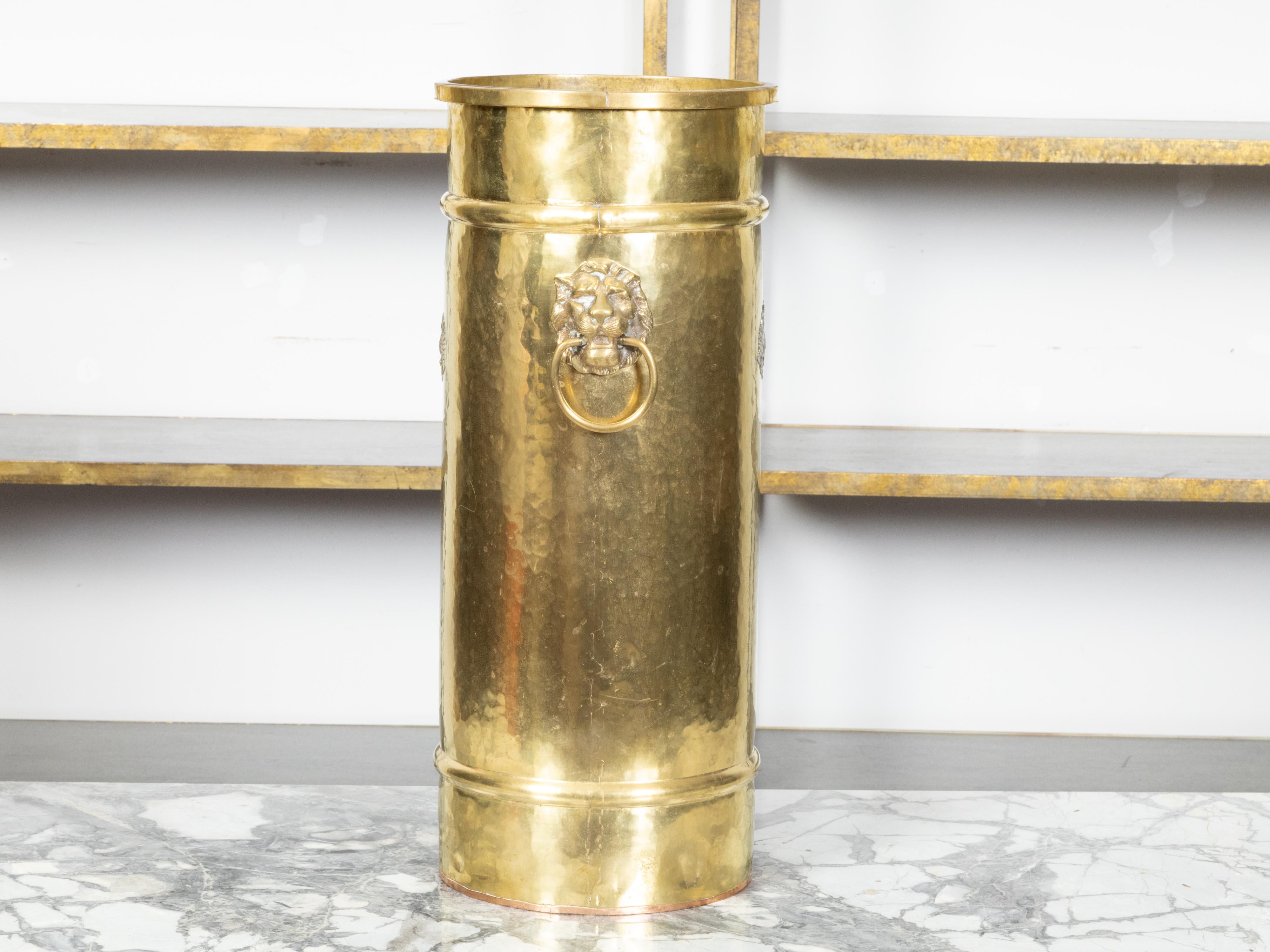 20th Century English 1920s Brass Umbrella Stand with Double-Headed Eagle Heraldic Motif