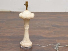 English 1920s Carved Marble Table Lamp on Custom Lucite Base, US Wired