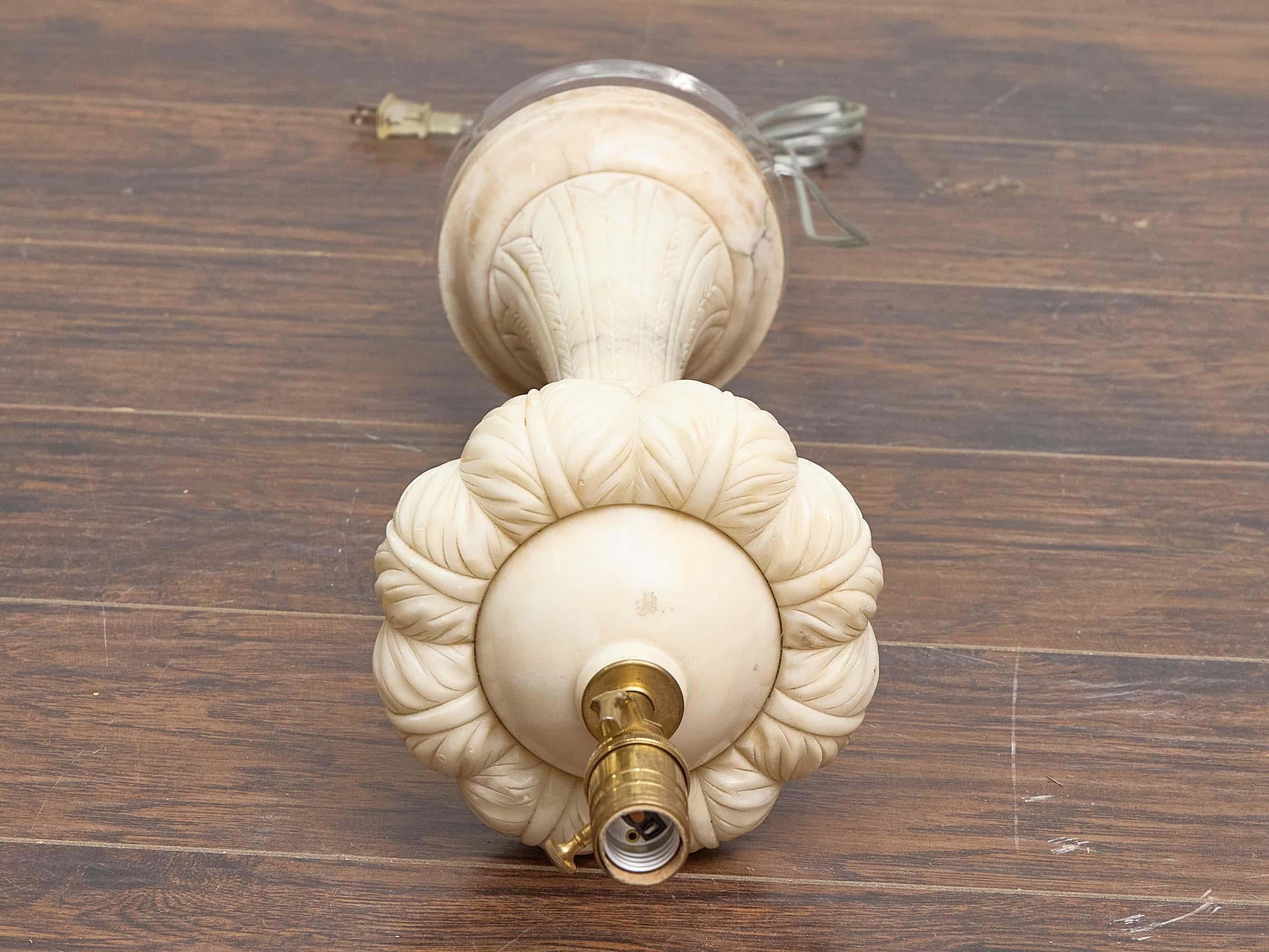 English 1920s Carved Marble Table Lamp on Custom Lucite Base, US Wired For Sale 1
