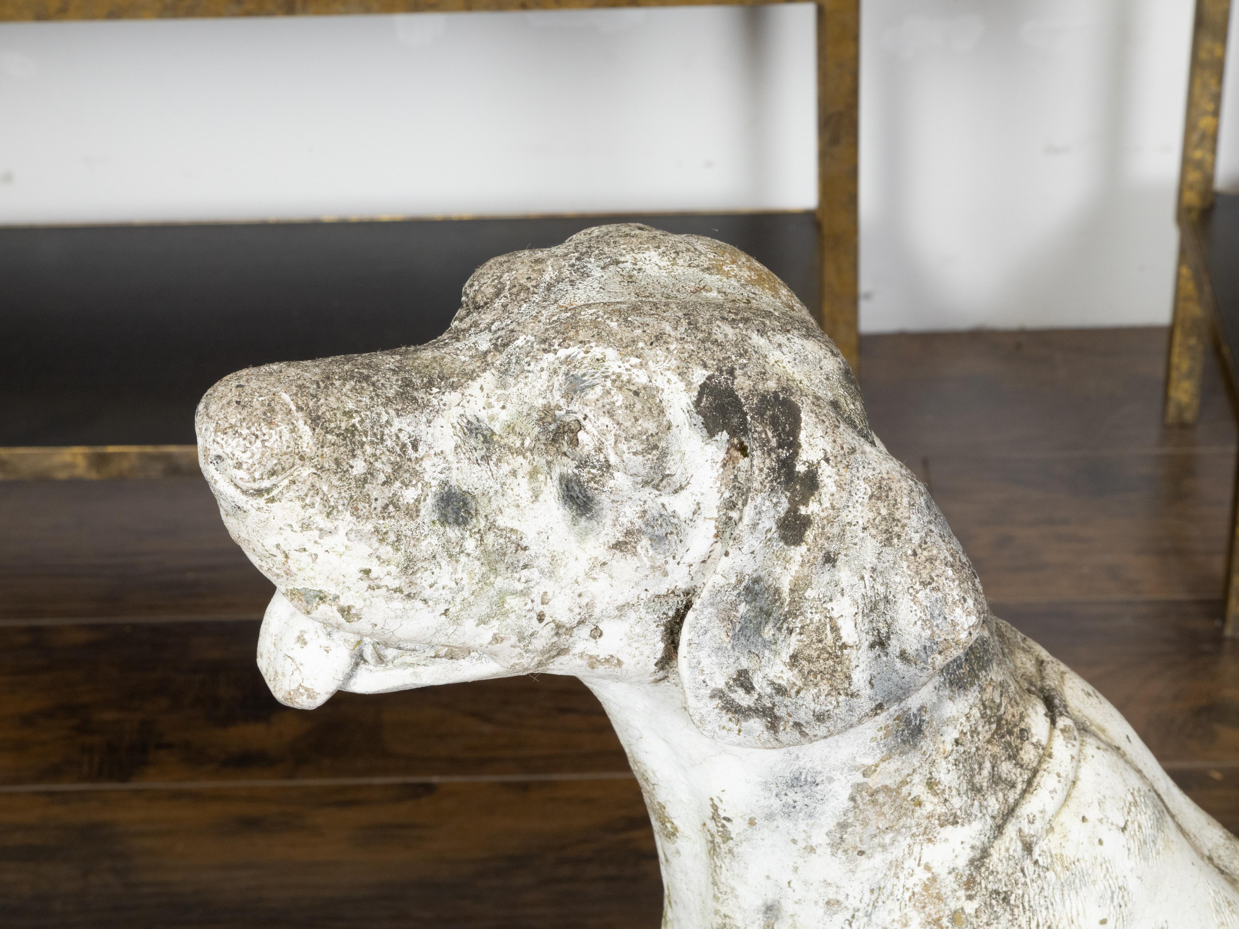 English 1920s Carved Stone Sculpture of a Dog Obediently Sitting on a Base 6