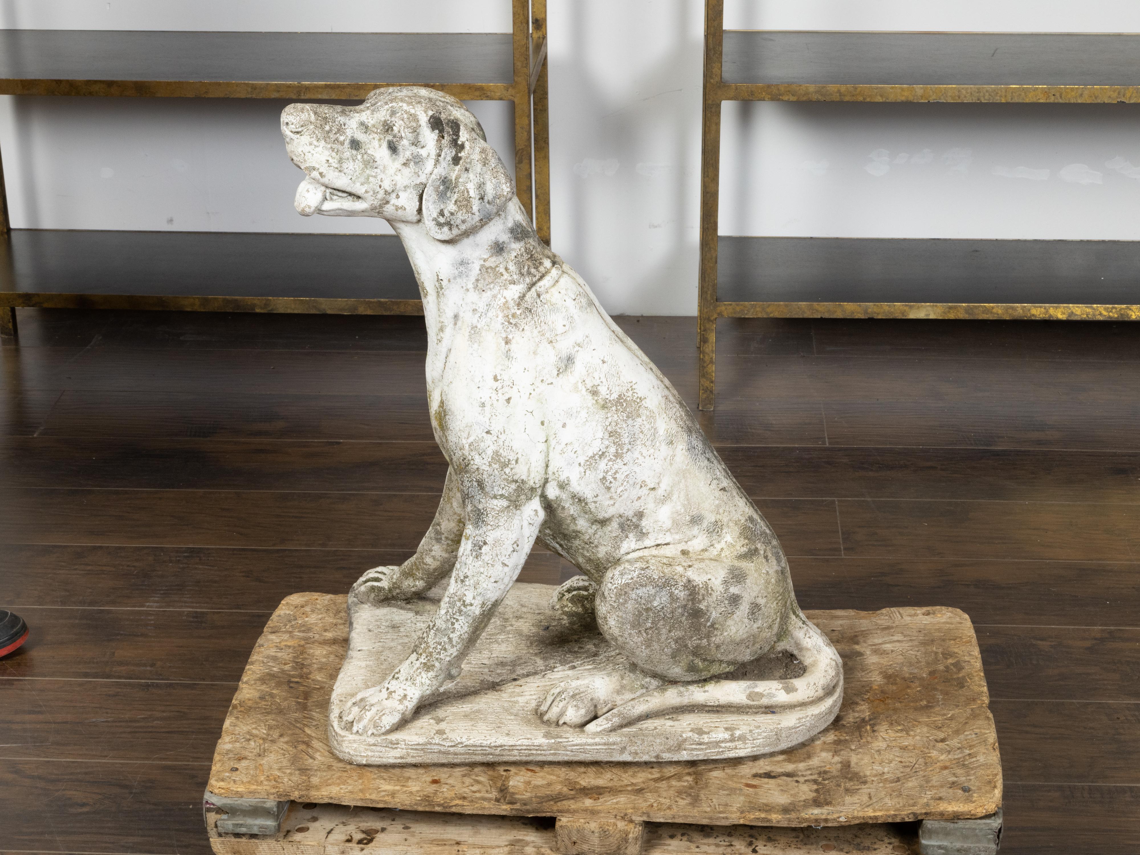 English 1920s Carved Stone Sculpture of a Dog Obediently Sitting on a Base In Good Condition In Atlanta, GA