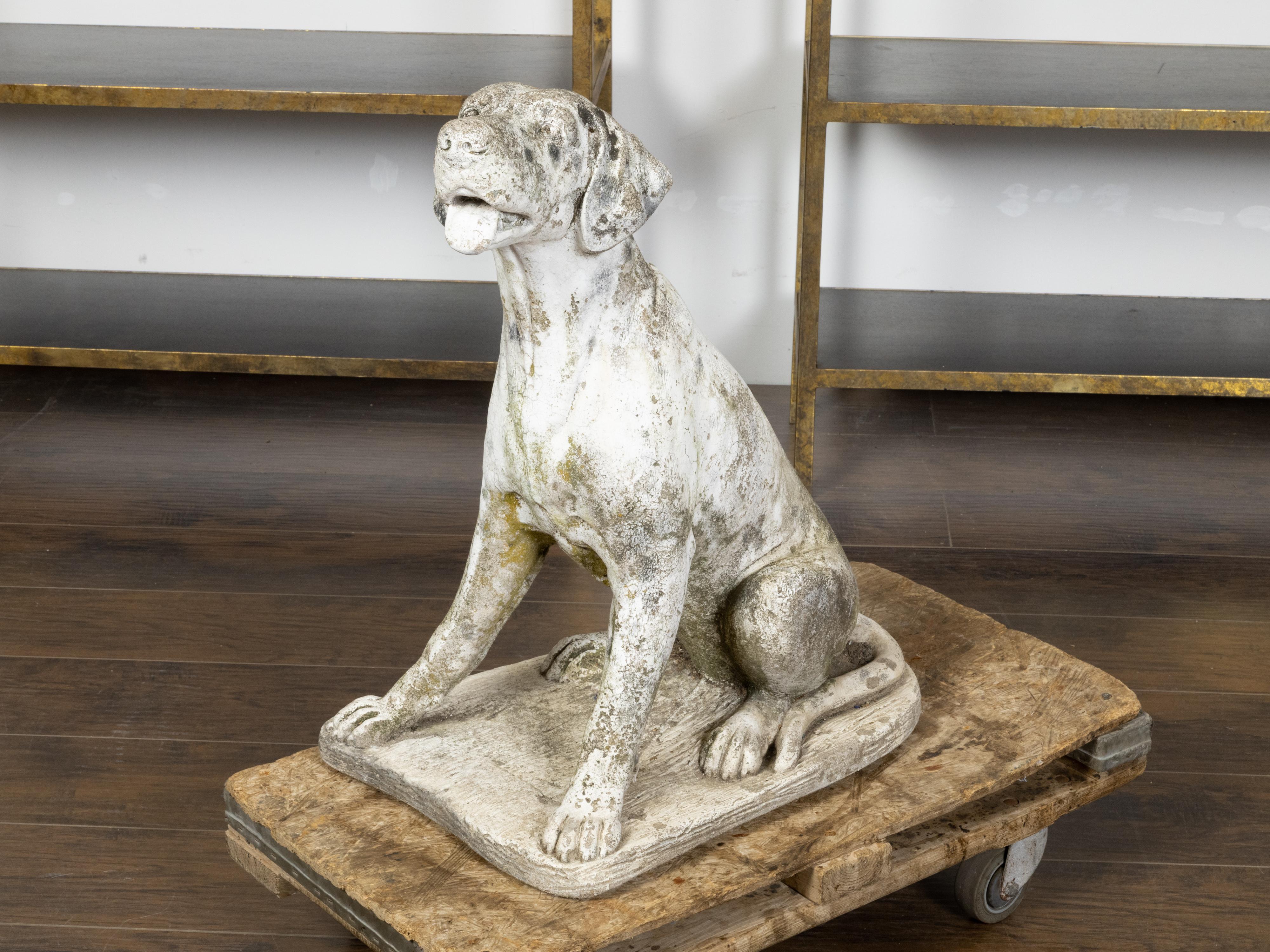 20th Century English 1920s Carved Stone Sculpture of a Dog Obediently Sitting on a Base