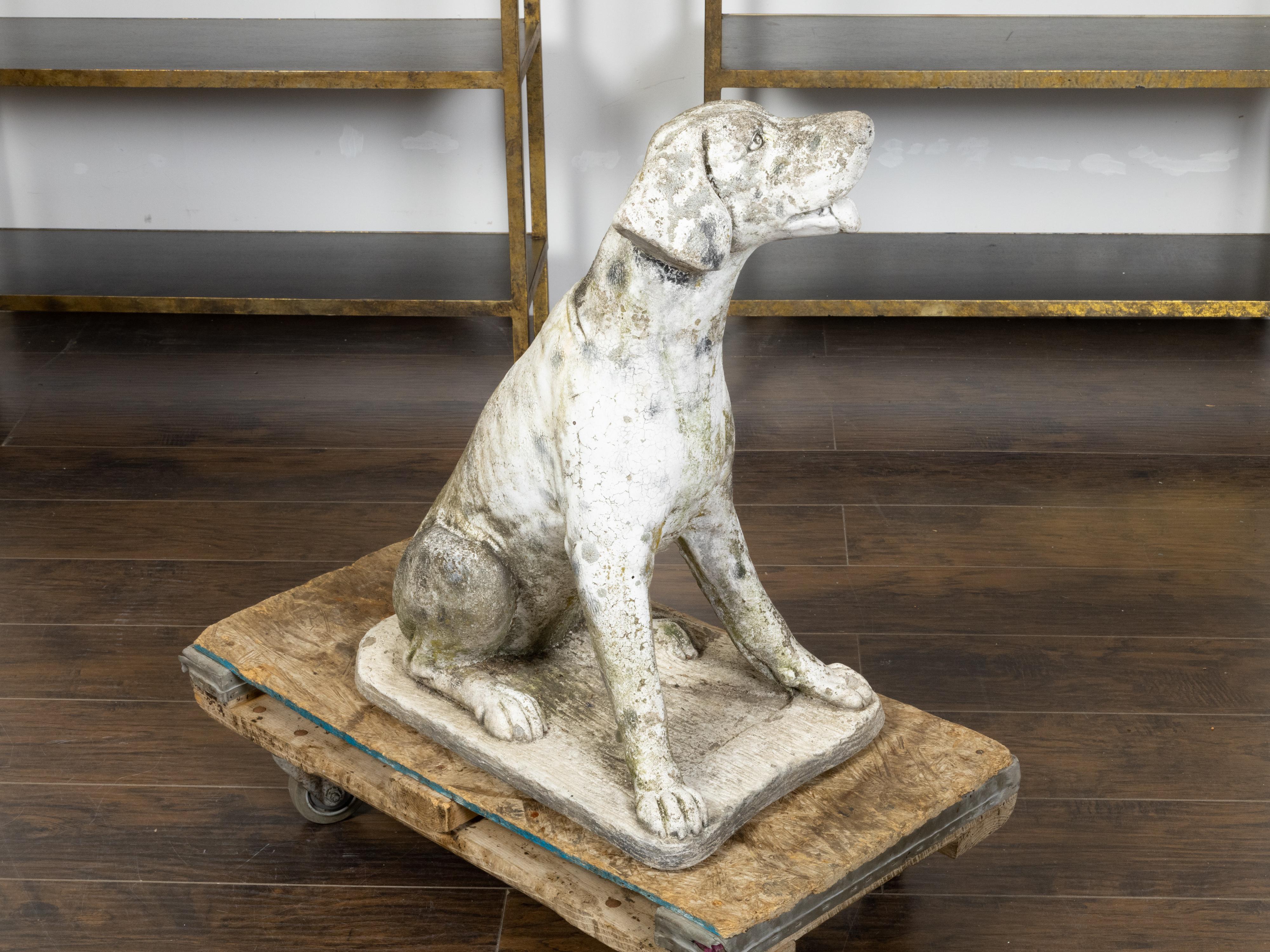 English 1920s Carved Stone Sculpture of a Dog Obediently Sitting on a Base 2