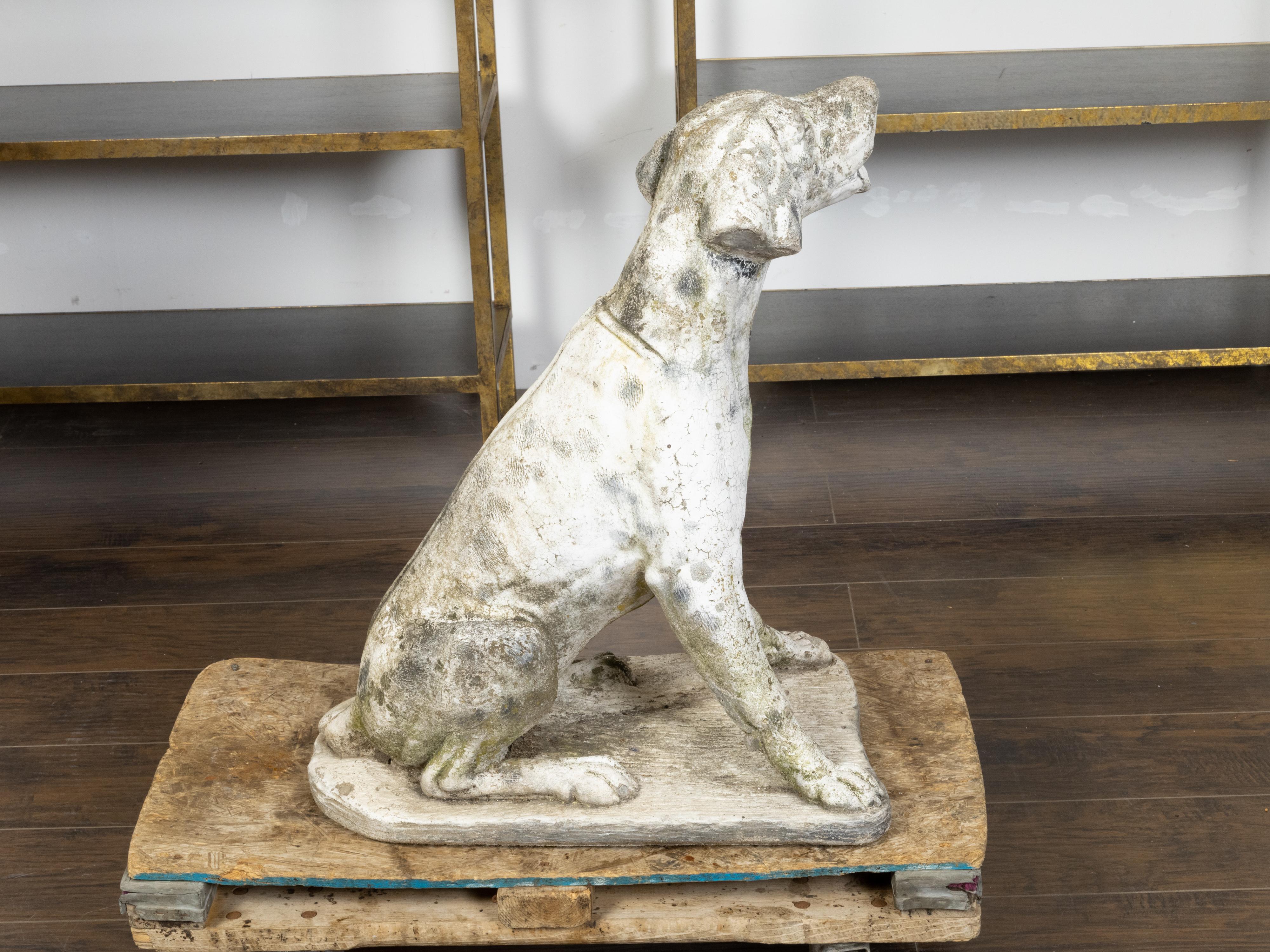 English 1920s Carved Stone Sculpture of a Dog Obediently Sitting on a Base 3