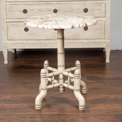 English 1920s Chinese Chippendale Painted Faux Bamboo Marble-Top Side Table