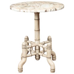 English 1920s Chinese Chippendale Painted Faux Bamboo Marble-Top Side Table