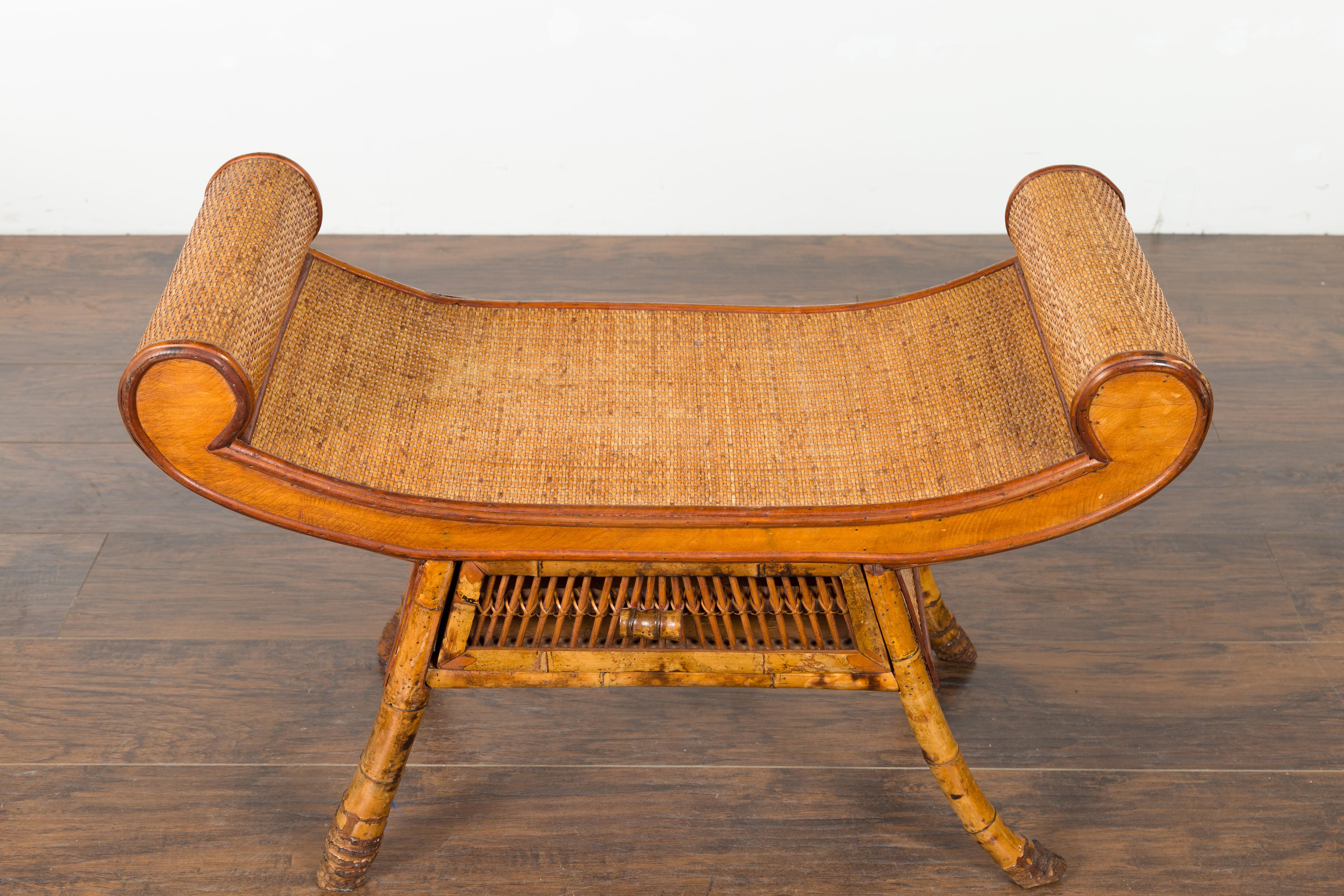 bamboo rattan bench