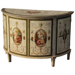 English 1920s Era Adams Paint Decorated Demilune Commode Server Buffet