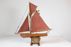 English 1920s George V Period Gaff Cutter Pond Yacht with Red Sails