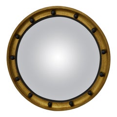 English 1920s Giltwood Convex Bullseye Mirror with Petite Dark Spheres