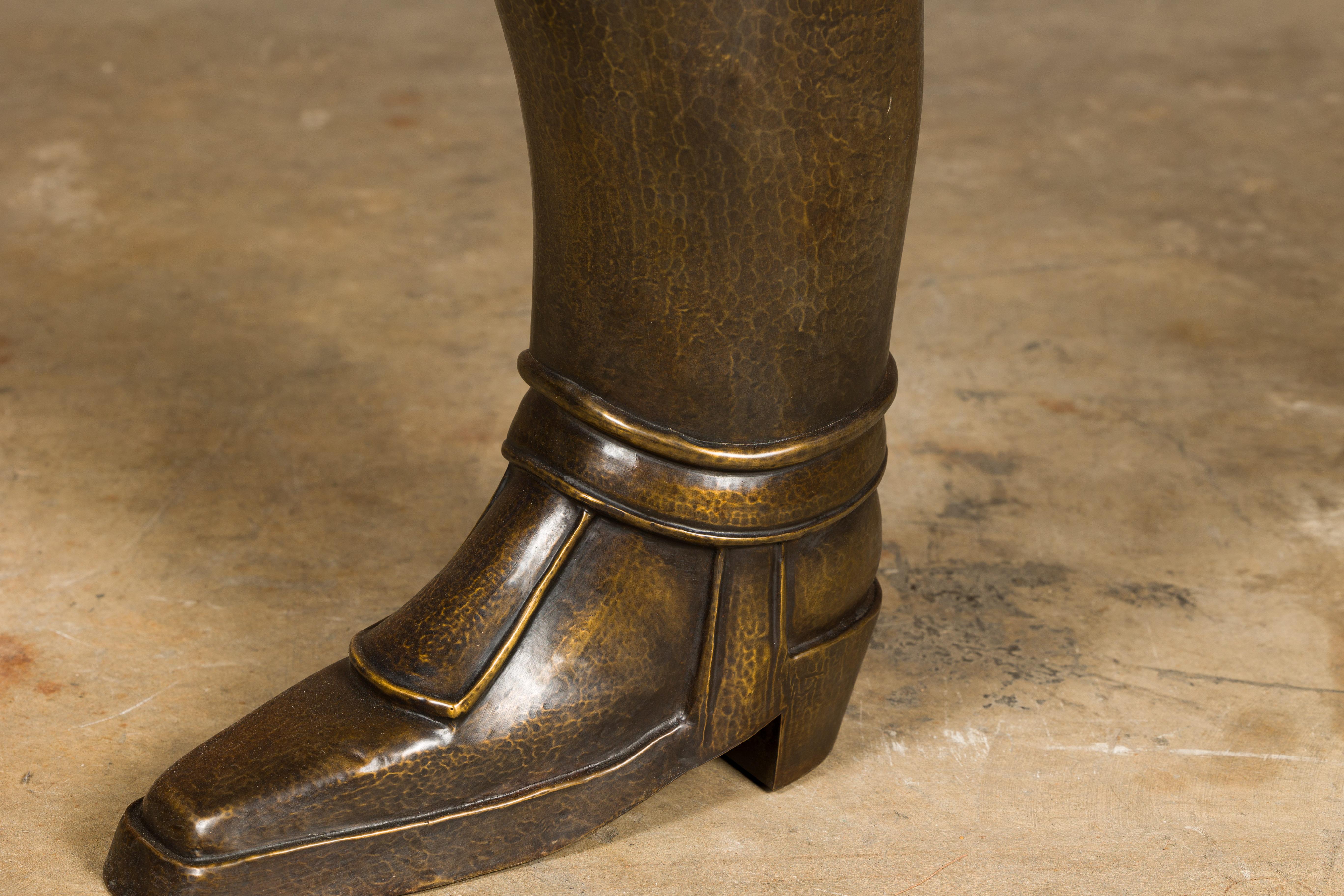 English 1920s Hand-Hammered Copper and Brass Musketeer Boot Umbrella Stand  For Sale 7