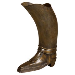 Vintage English 1920s Hand-Hammered Copper and Brass Musketeer Boot Umbrella Stand 