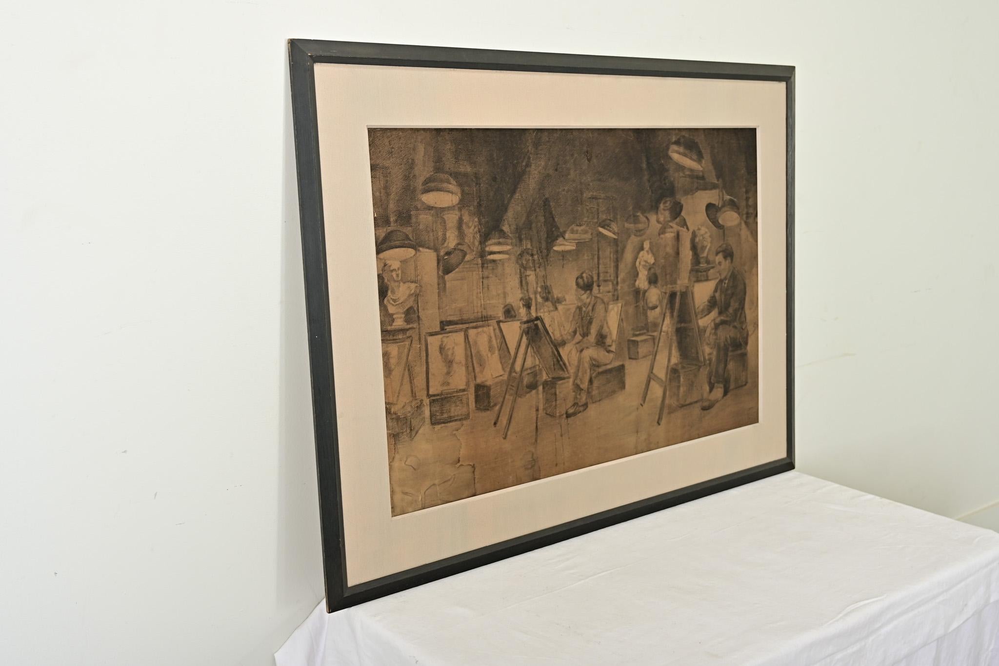 Disegno di vita a carboncino di grandi dimensioni degli anni '20 in vendita 2