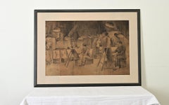 English 1920s Large Charcoal Life Drawing