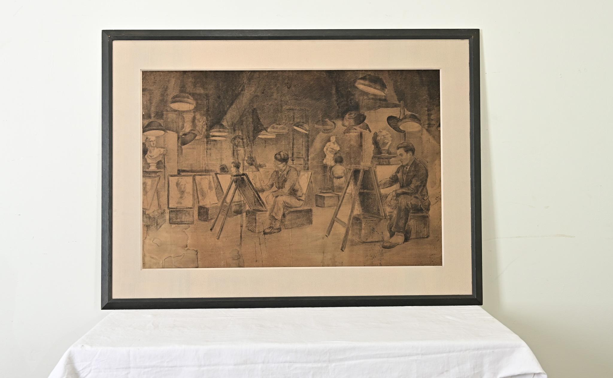 Moderno Disegno di vita a carboncino di grandi dimensioni degli anni '20 in vendita