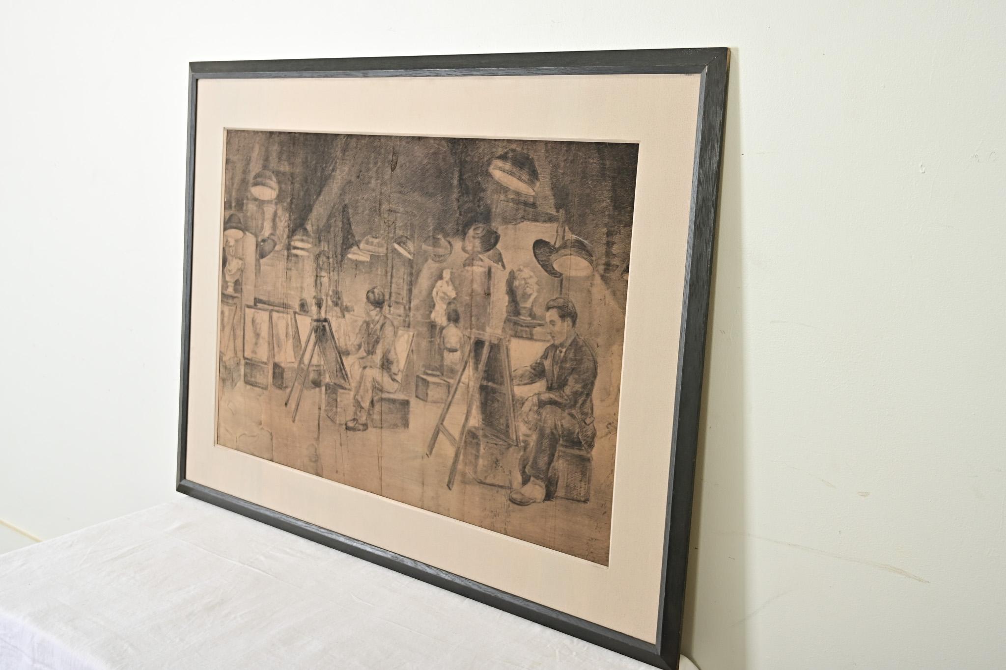 Disegno di vita a carboncino di grandi dimensioni degli anni '20 In condizioni buone in vendita a Baton Rouge, LA