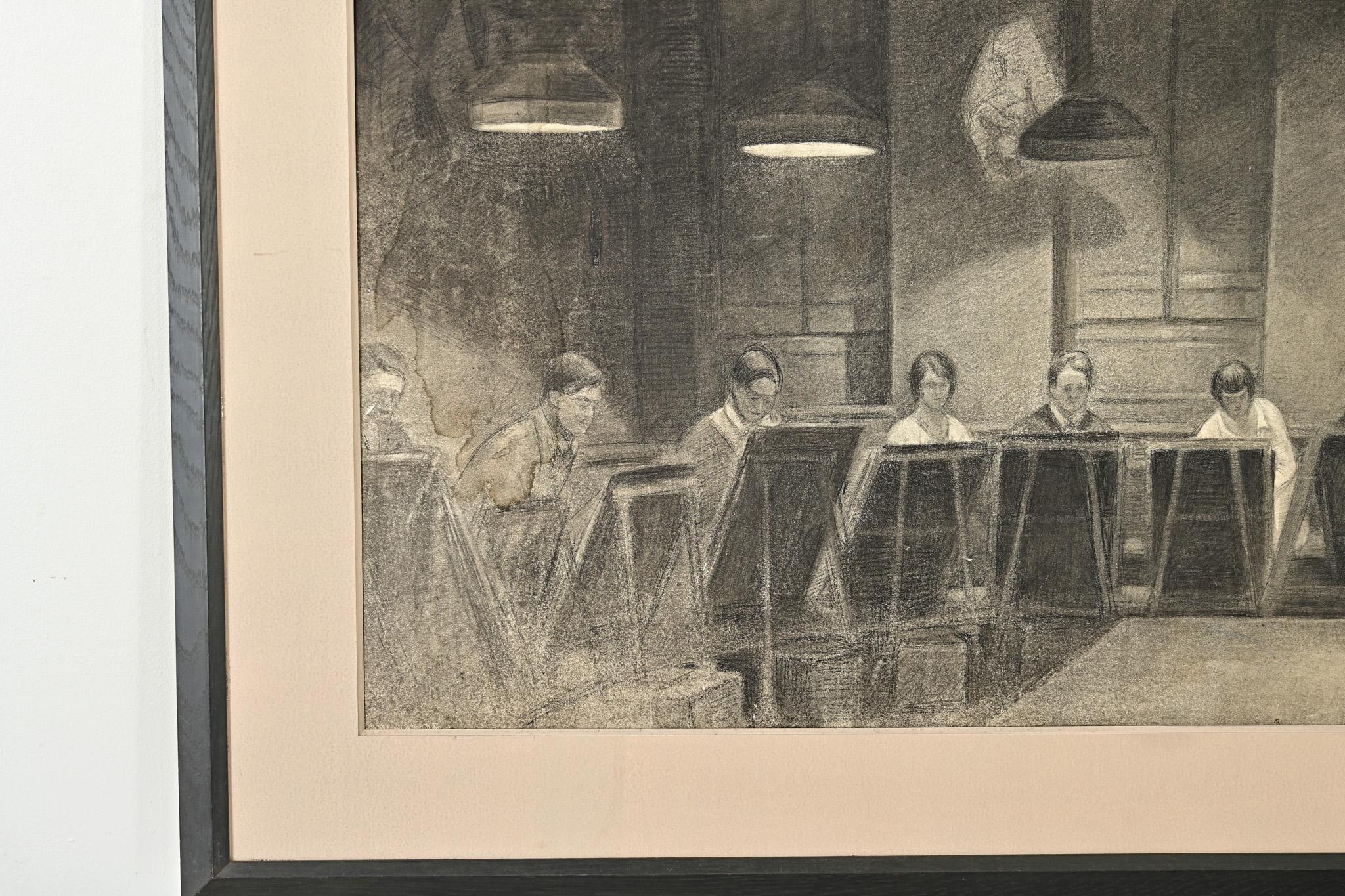 Dibujo a carboncillo inglés de gran tamaño de los años 20 en Bueno estado para la venta en Baton Rouge, LA