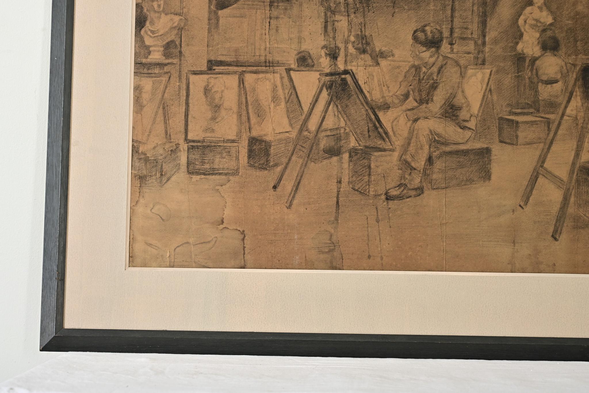 Carta Disegno di vita a carboncino di grandi dimensioni degli anni '20 in vendita
