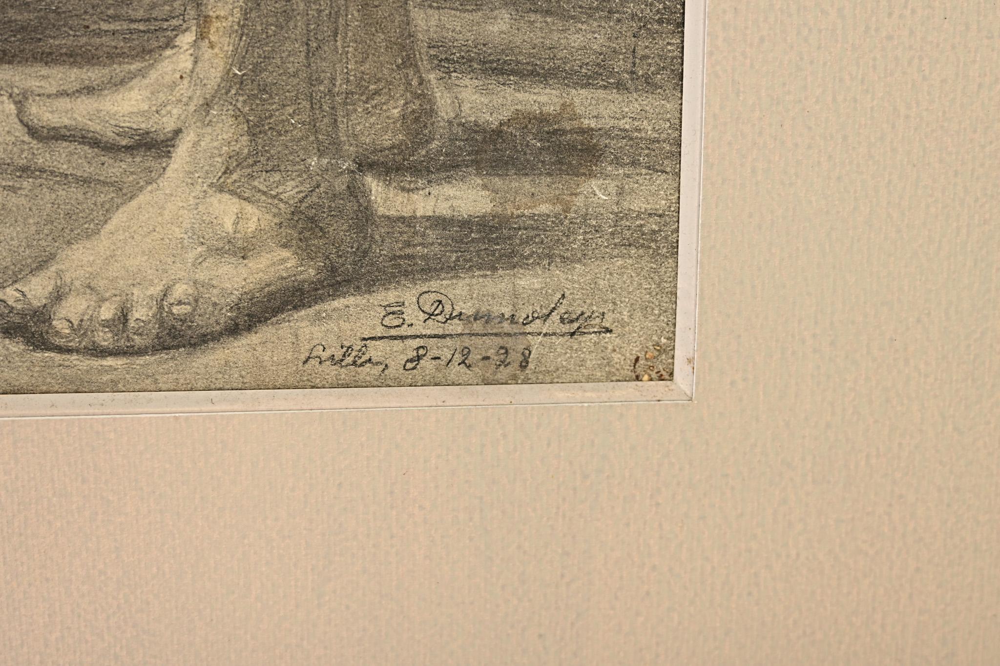 Dibujo a carboncillo inglés de gran tamaño de los años 20 Papel en venta