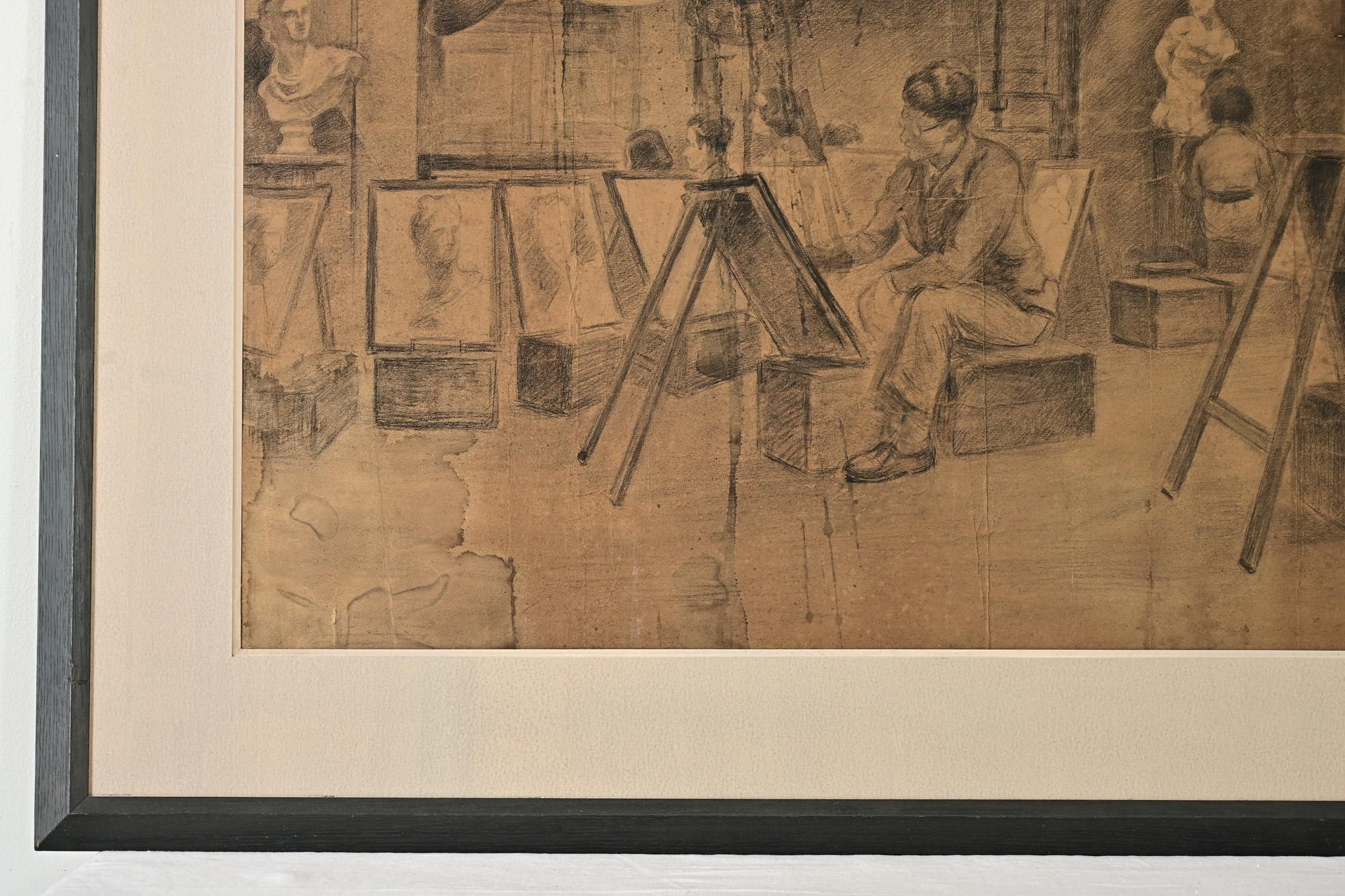 Disegno di vita a carboncino di grandi dimensioni degli anni '20 in vendita 1