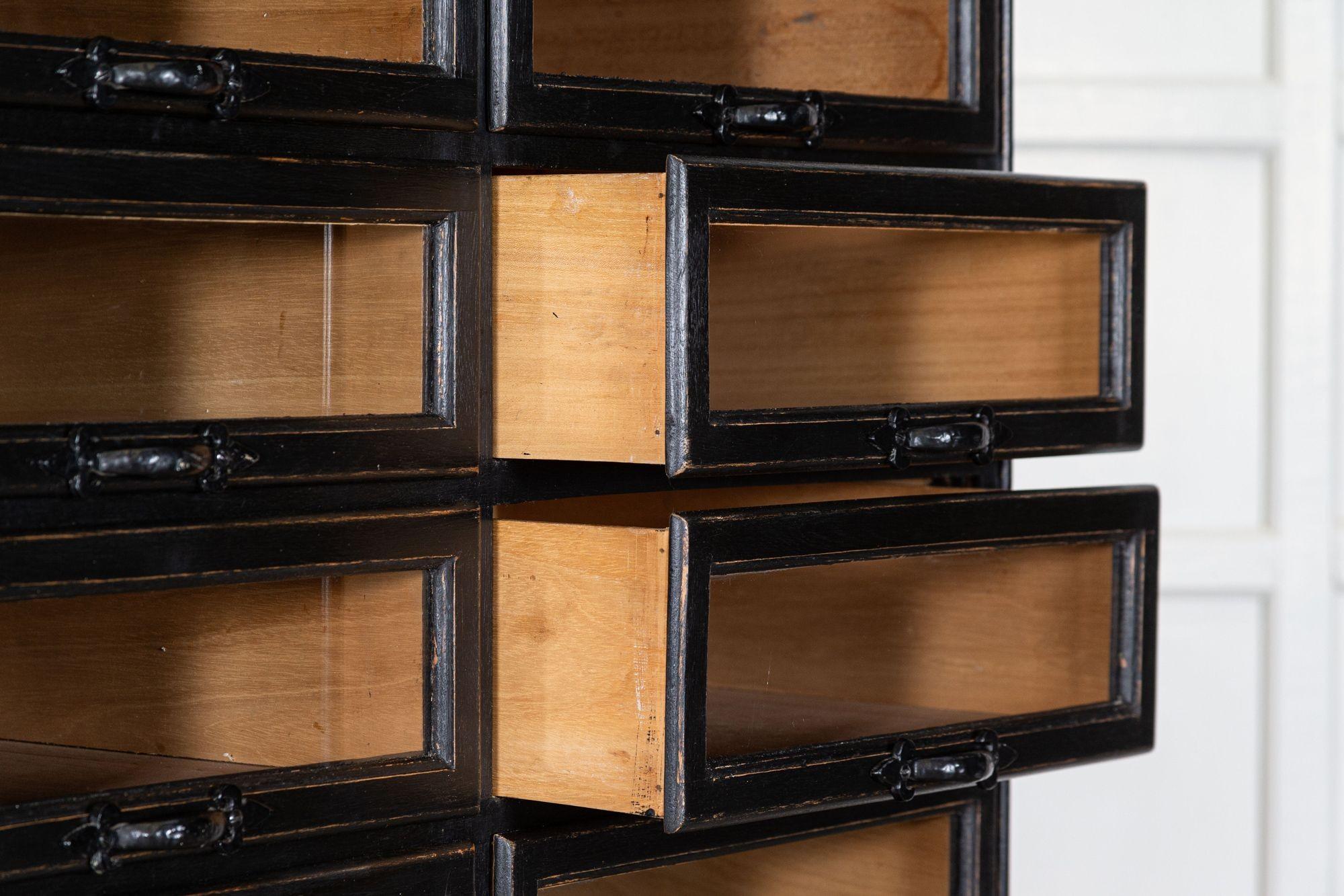 Wood English 1920s Painted Haberdashery Cabinet with Glass Drawers For Sale