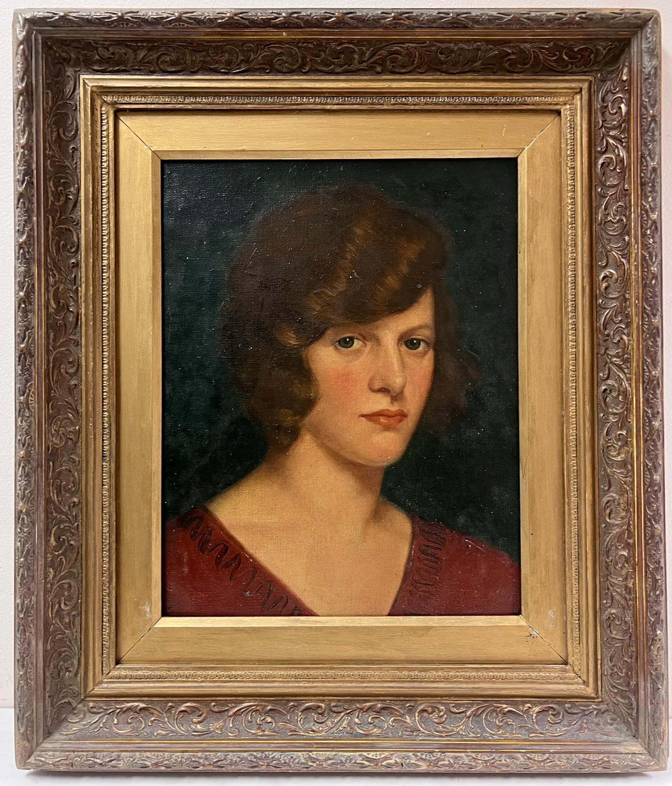 1920's Portrait of a Beautiful Young Lady Signed & Dated English Oil Painting