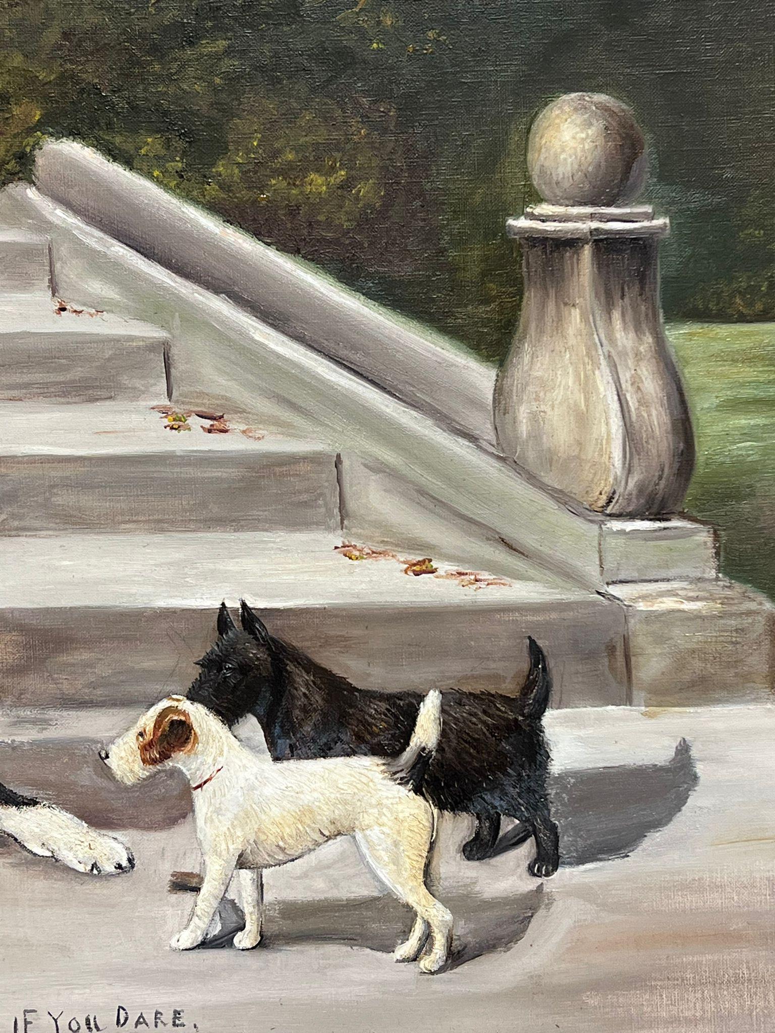 Large Antique English Dog Oil Painting with Kitten Signed & Dated 1927 framed For Sale 8