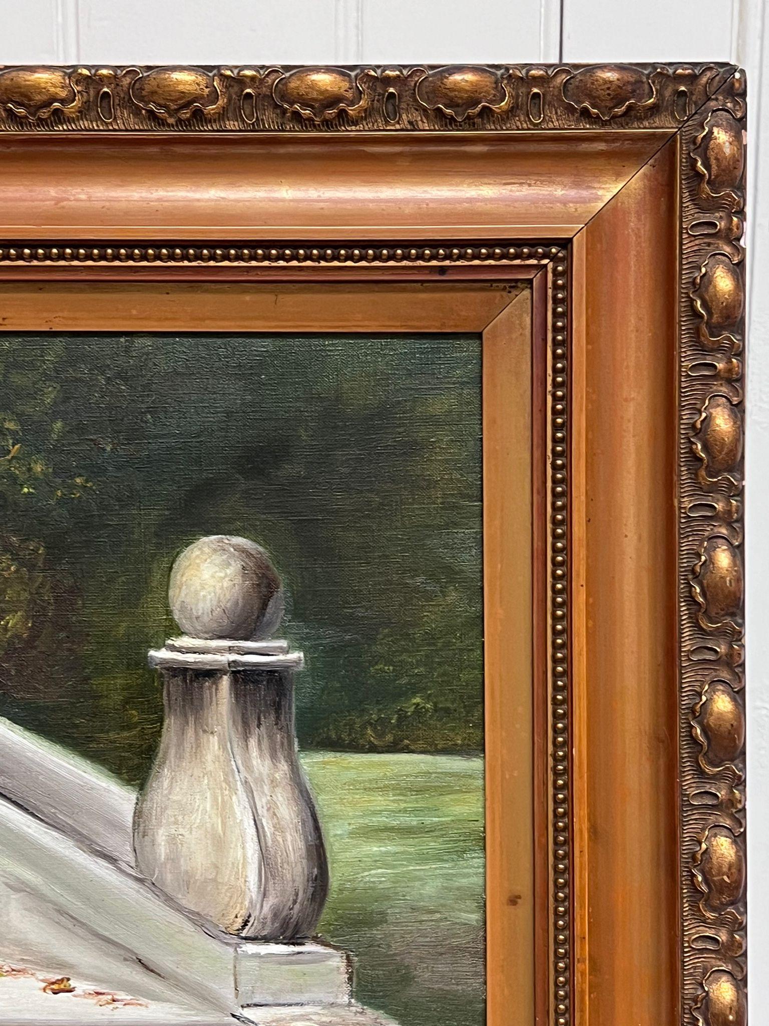 Large Antique English Dog Oil Painting with Kitten Signed & Dated 1927 framed For Sale 10